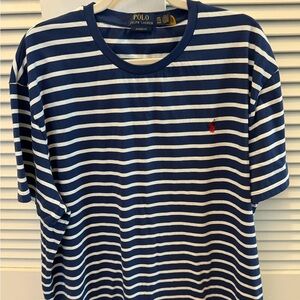 Ralph Lauren Blue and White Striped Short Sleeve Tee